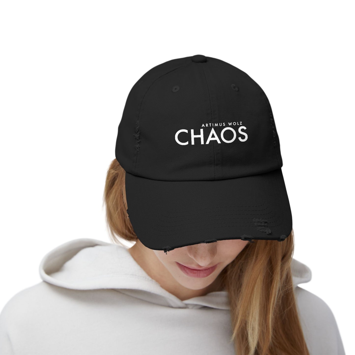 Artimus Wolz Chaos Unisex Distressed Cap (White Font)