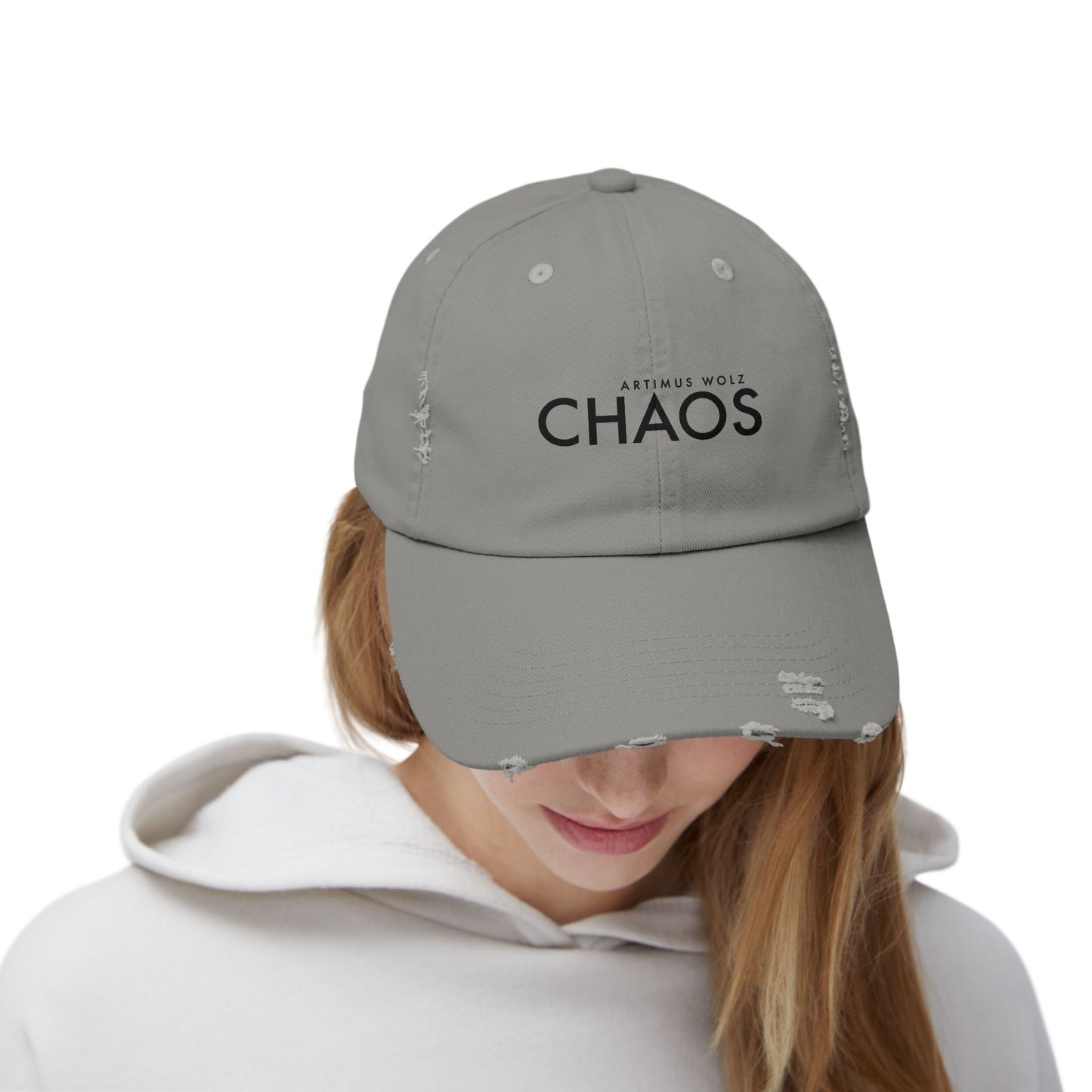 Artimus Wolz Chaos Unisex Distressed Cap (Black Font)