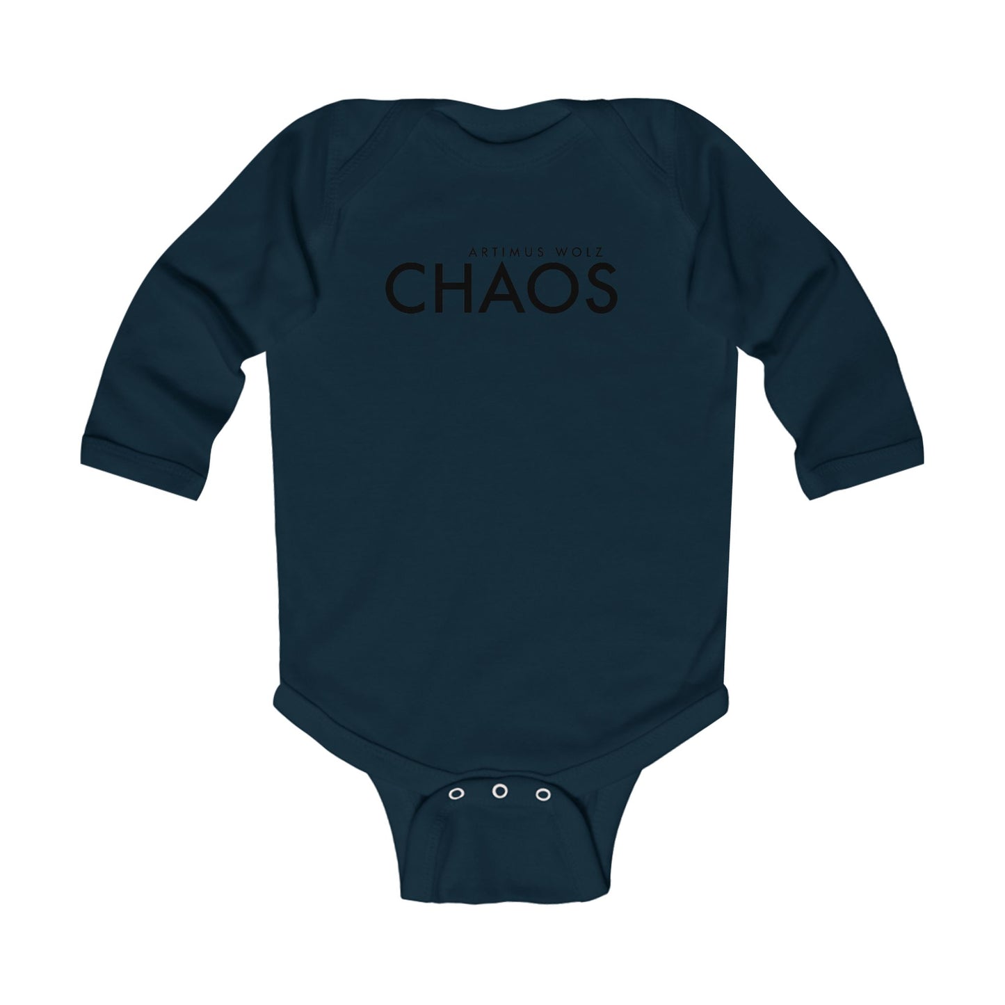 Artimus Wolz Chaos Baby Long Sleeve Bodysuit (Black logo)