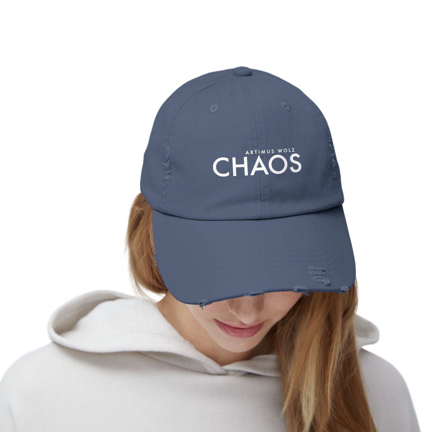 Artimus Wolz Chaos Unisex Distressed Cap (White Font)