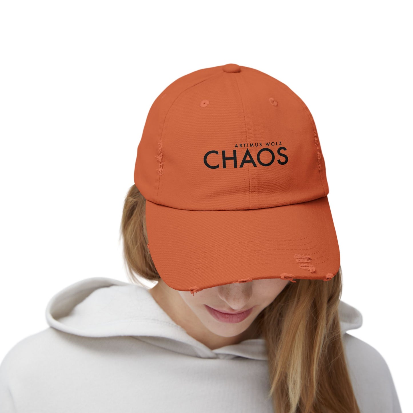 Artimus Wolz Chaos Unisex Distressed Cap (Black Font)