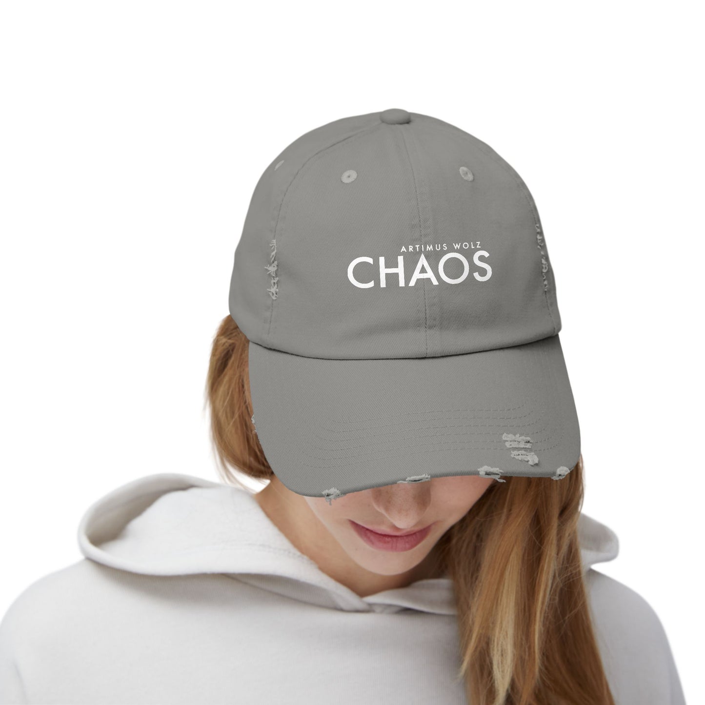 Artimus Wolz Chaos Unisex Distressed Cap (White Font)