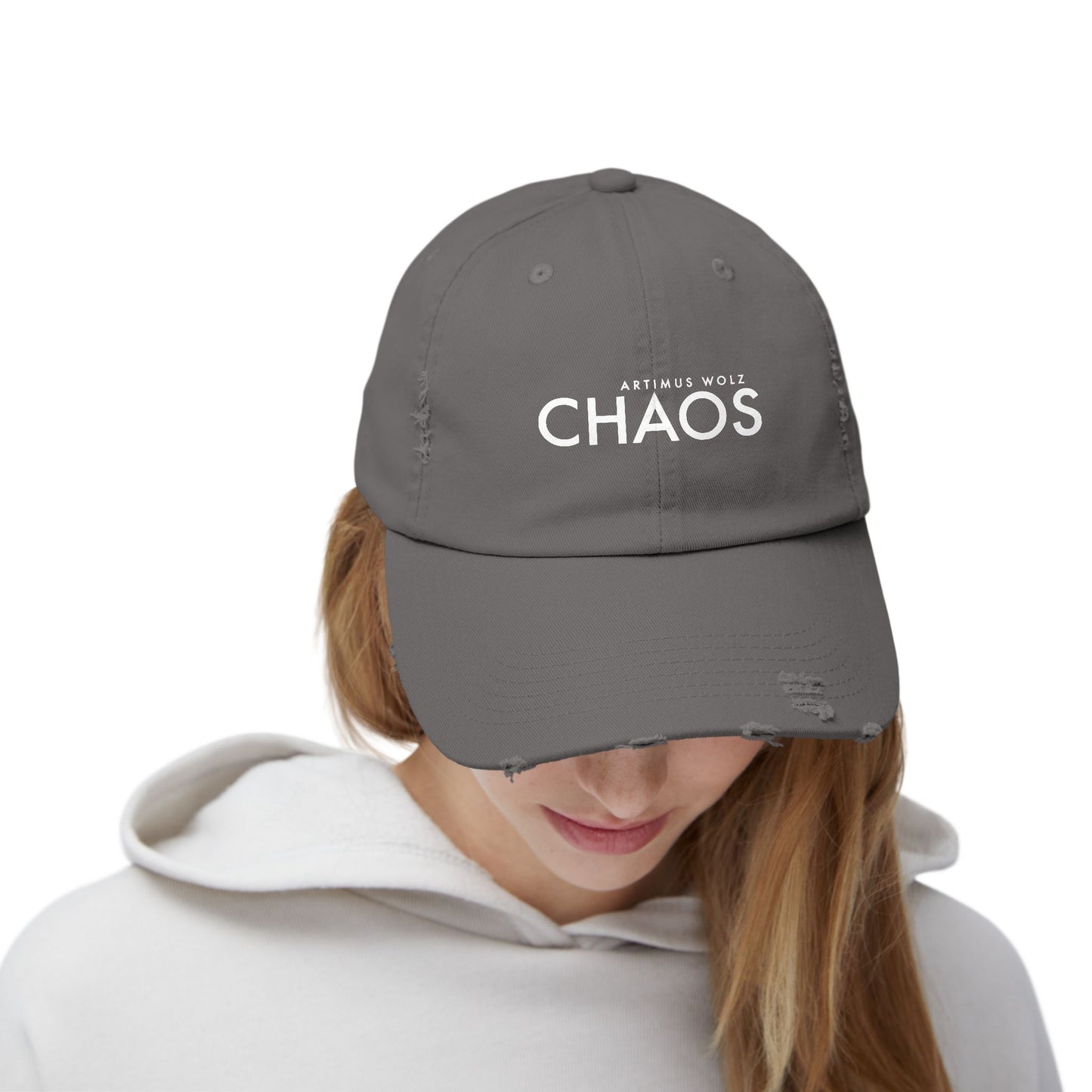 Artimus Wolz Chaos Unisex Distressed Cap (White Font)