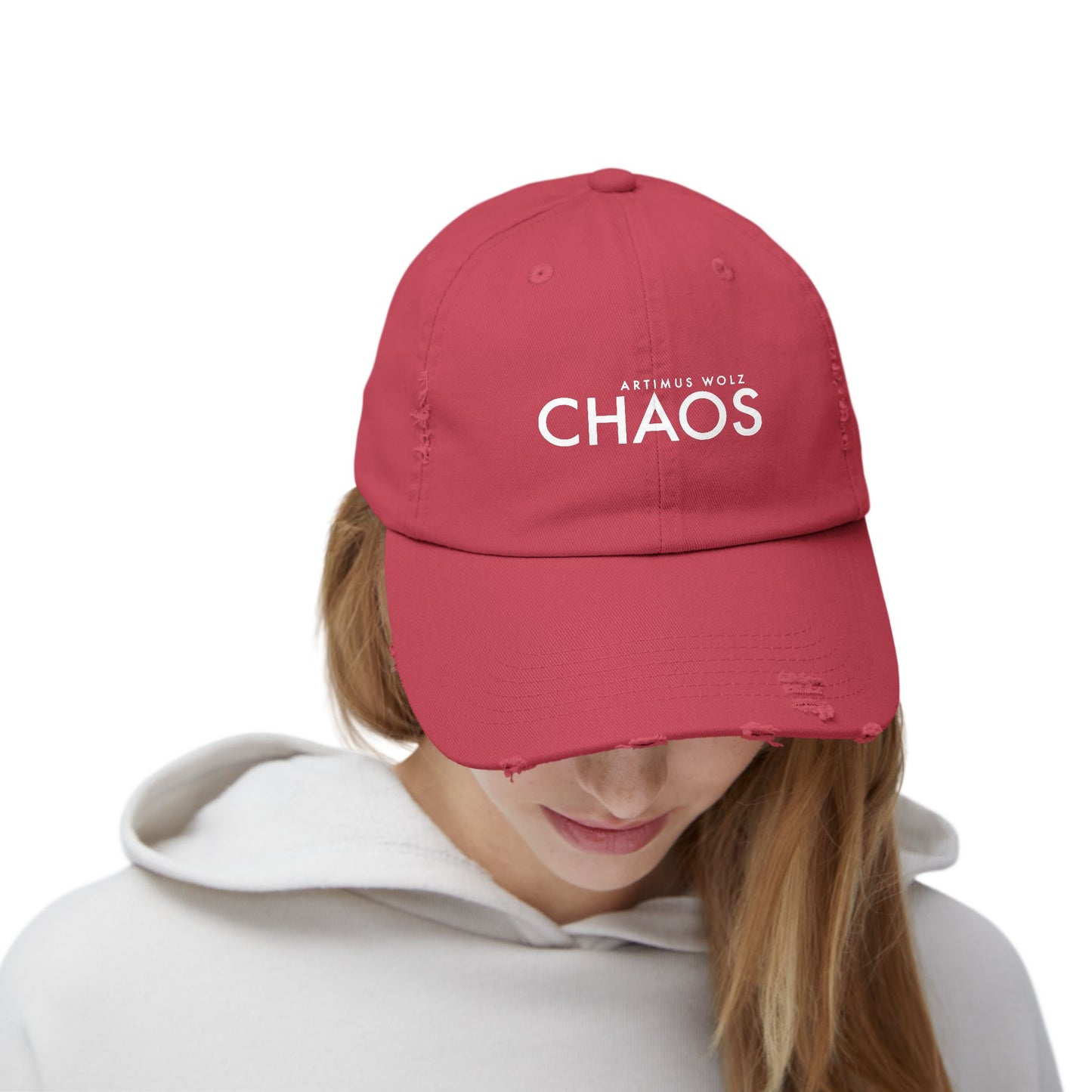 Artimus Wolz Chaos Unisex Distressed Cap (White Font)