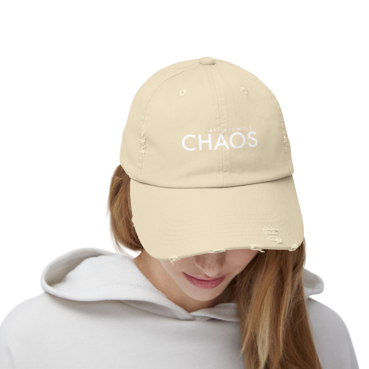 Artimus Wolz Chaos Unisex Distressed Cap (White Font)