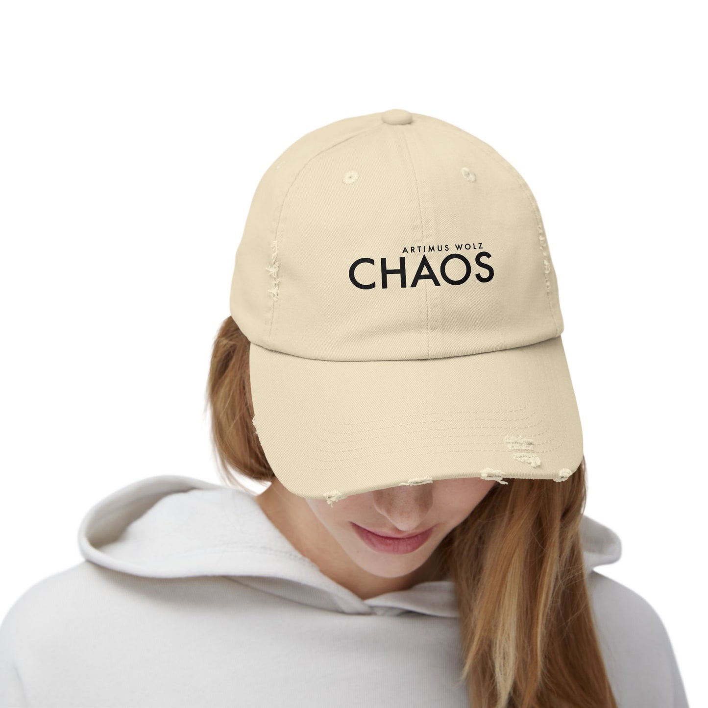 Artimus Wolz Chaos Unisex Distressed Cap (Black Font)