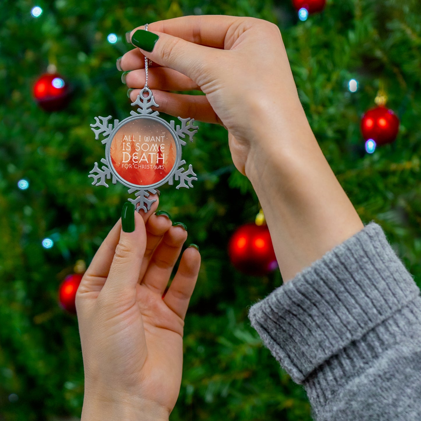 Death for Christmas Pewter Snowflake Ornament