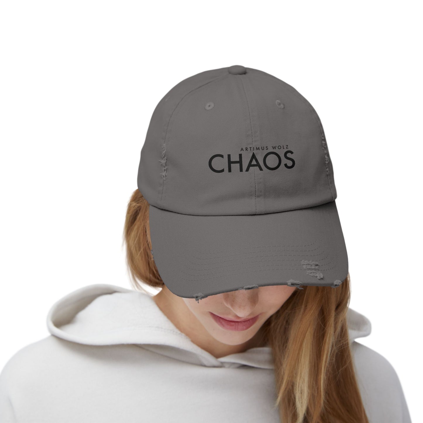 Artimus Wolz Chaos Unisex Distressed Cap (Black Font)