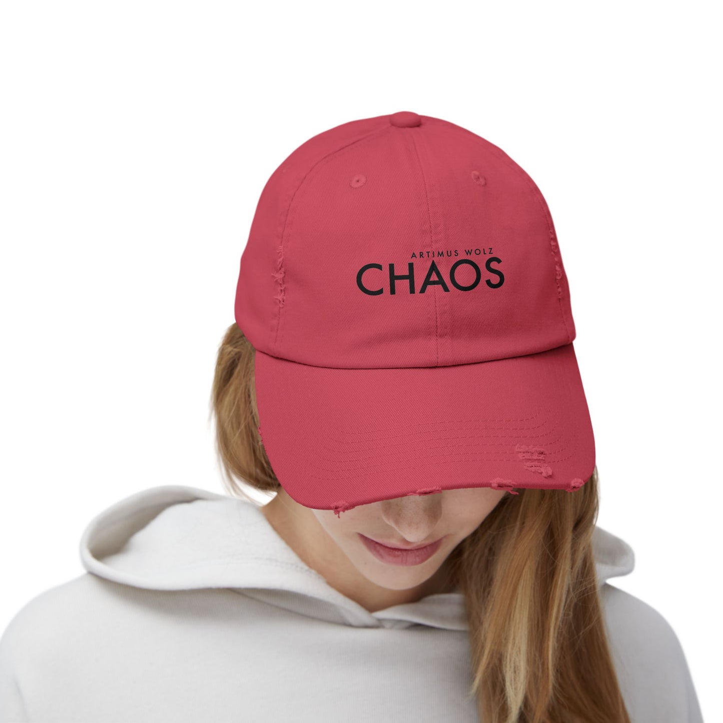 Artimus Wolz Chaos Unisex Distressed Cap (Black Font)